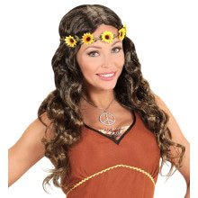 Curly Carla Perücken Hippie Brown Mit Sonnenblumenstirnband