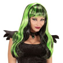 Lange Perücke, Halloween Schwarz / Green