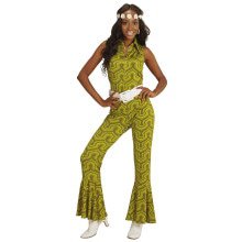 Groovy Geralda 70er Damen Jumpsuit, Tapete Kostüm