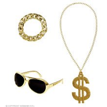 Foute Golden Rapper Set Sonnenbrille, Halskette, Armband