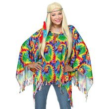 Hippie Poncho Wildmuster Mit Stirnband Damenkostüm