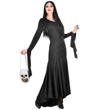 Lange Schwarze Flatternde Morticia Addams Familie Damenkostüm