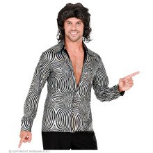 70er Jahre Blendend Schönes Disco -Shirt Silber Herren