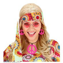 Hippie Set Friedenskette Und Ohrringe Neonrosa