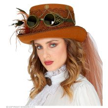 Hochhut -Steampunk Mit Brille Und Schleierbraun