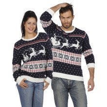 Weihnachtspullover Blau Mit Schlitten Unisex