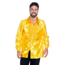 Einkaufen Gelbe Falsche Rüschen Bluse Satin Disco Party Herren