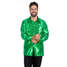 Grüne Rüschenbluse Satin Falsch Disco Unisex