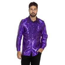 Lila Rüschenbluse Satin Falsch Disco Unisex