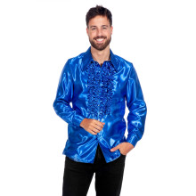 Blaue Rüschenbluse Satin Falsch Disco Unisex