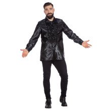 Schwarze Rüschenbluse Satin Falsch Disco Unisex