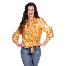 Oranje Ruchesblouse Satin Foute Disco Unisex