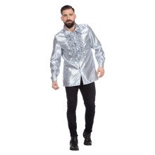 Silberne Rüschen Bluse Satin Falsch Disco Unisex