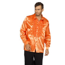 Oranje Ruchesblouse Satin Foute Disco Unisex