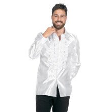 Weiße Rüschenbluse Satin Falsch Disco Unisex