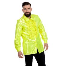 Gelbe Rüschen Bluse Satin Falsch Neon Disco Unisex