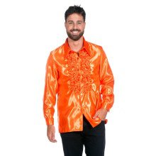 Oranje Ruchesblouse Satin Foute Disco Unisex