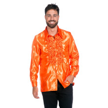 Oranje Ruchesblouse Satin Foute Disco Unisex